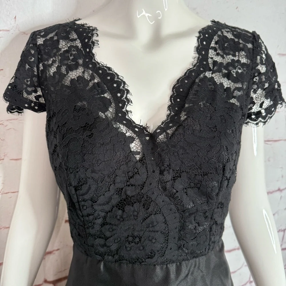 NOIR by Lazaro Black Chantilly Lace Silk Organza Formal Evening Gown Size 12 - Picture 6 of 16